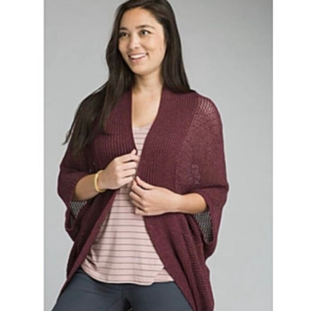 Caslon Open Front Knit Cardigan Burgundy Dolman Sleeve Cocoon Size S/M EUC